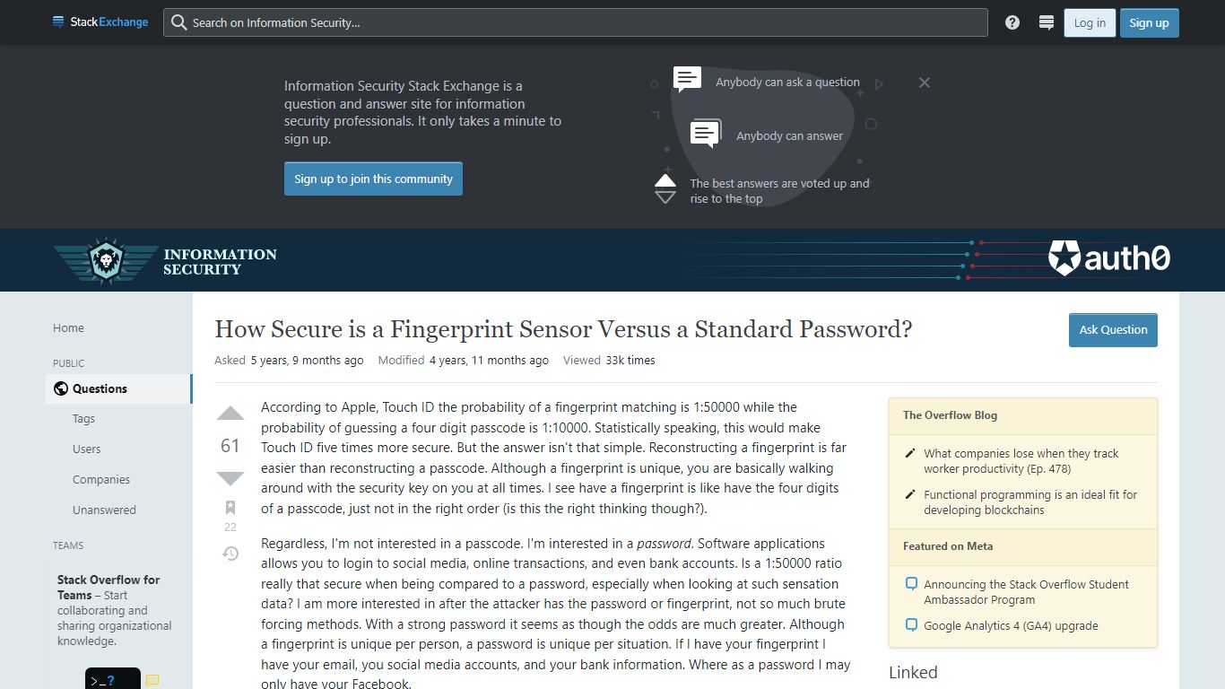 How Secure is a Fingerprint Sensor Versus a Standard Password?