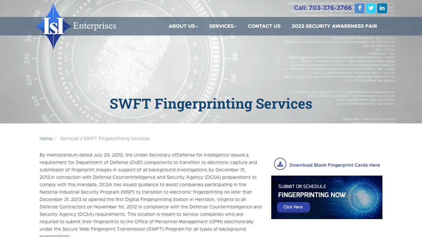 SWFT Fingerprinting Services | Security Clearance Fingerprinting | IsI