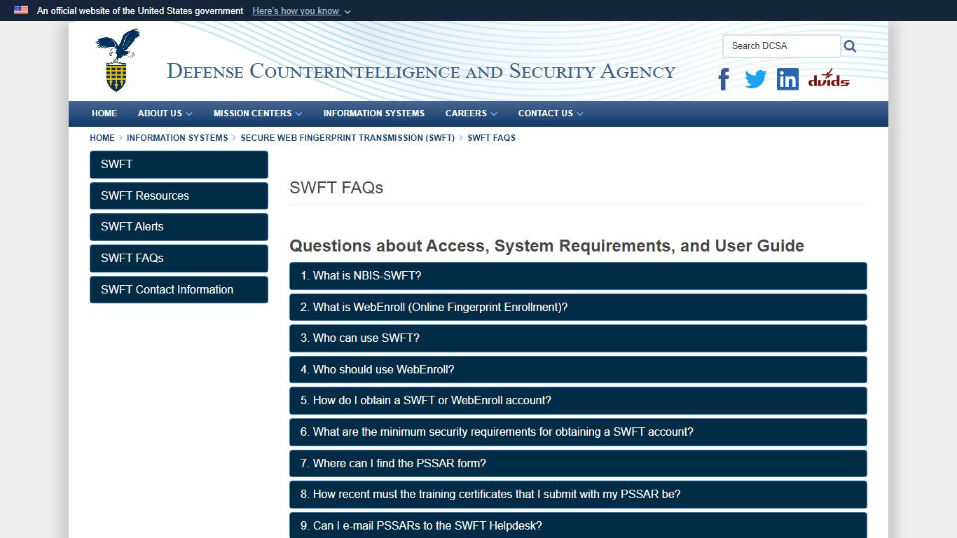 SWFT FAQs - Defense Counterintelligence and Security Agency